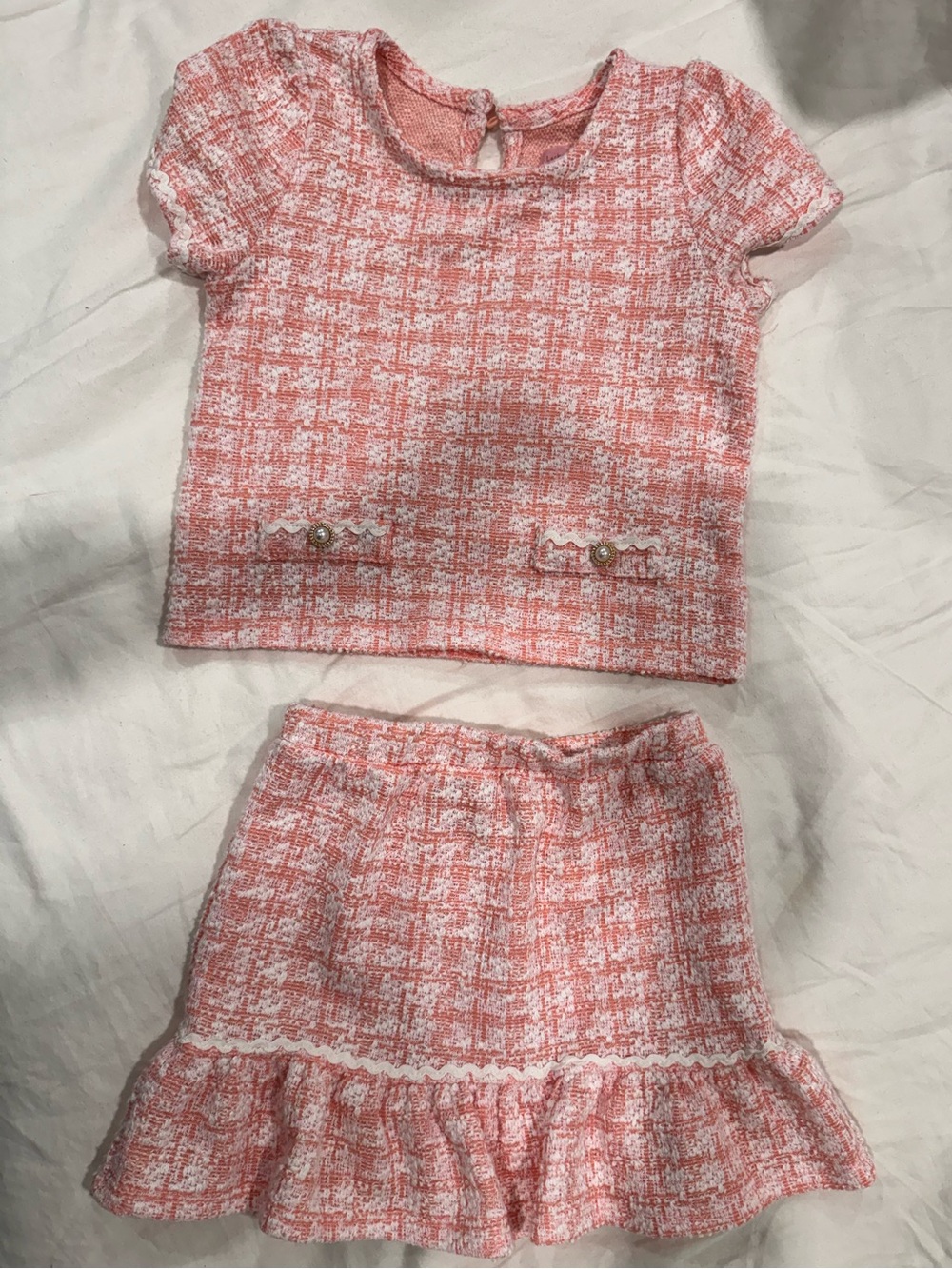 Girls Pink Tweed Matching Top & Ruffle Skirt Set